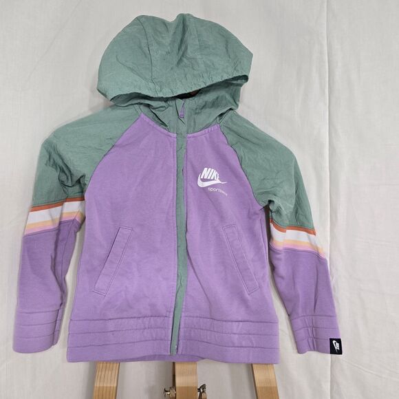 Nike Sportswear Heritage Girls Full Zip Hooded Sweatshirt XS Logo Purple - Picture 1 of 5